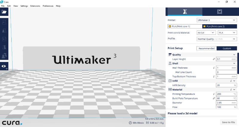 Stap 1, instellen van de printcores in Cura - Ultimaker 3 - Bits2Atoms