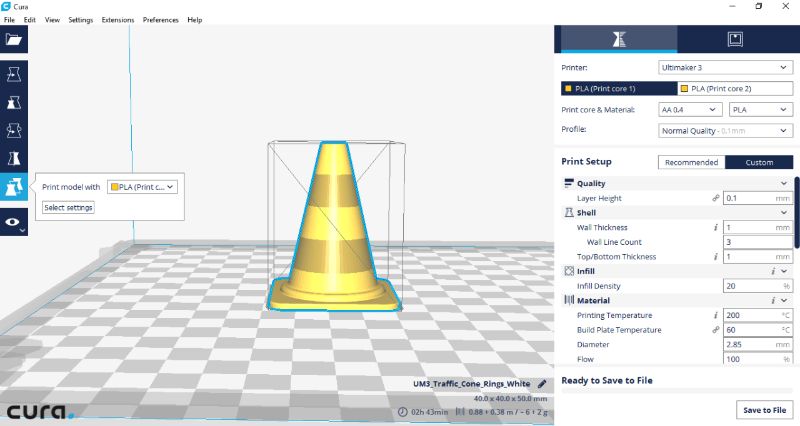 Stap 6, pas eventueel de settings aan - Ultimaker 3 - Bits2Atoms