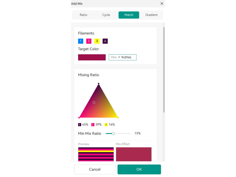Snapmaker U1 Match functie voor het benaderen van specifieke kleuren