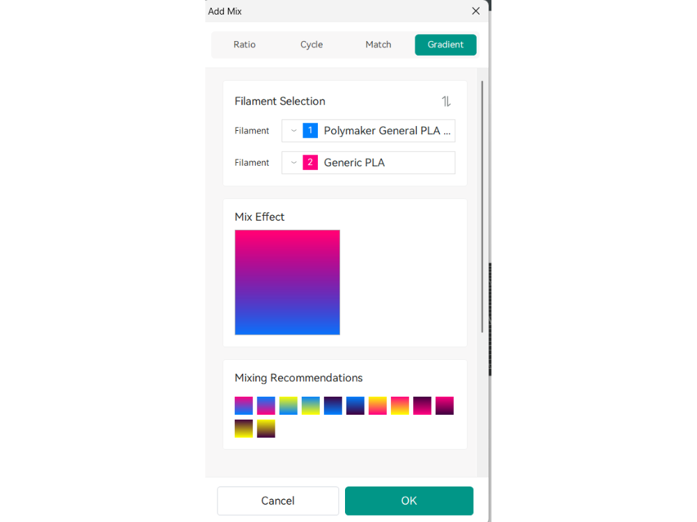 Snapmaker U1 Gradient functie voor kleurverlopen