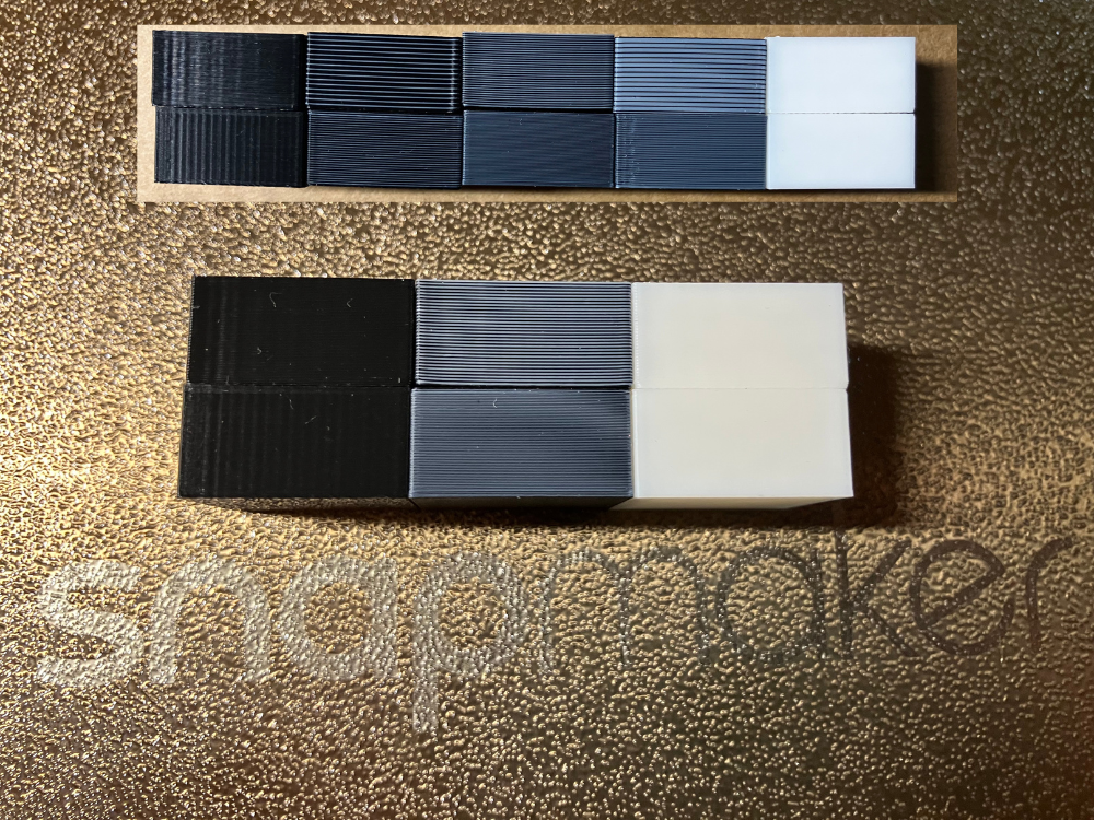 Snapmaker U1 Color Mixing test met zwart en wit filament