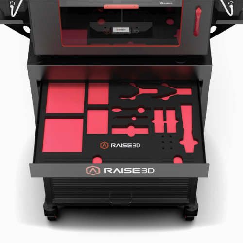 Raise3D Printer Cart met lade open en E2CF 3D-printer - Bits2Atoms