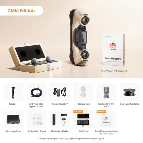 Inhoud van de Revopoint MetroY Ultra CMM Edition inclusief CMM ball plate en Revo Measure software