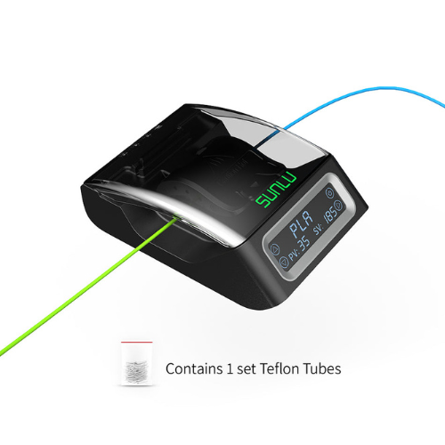 SUNLU Filament Connector FC01 met twee filamentstukken en zakje teflon tubes voor het verbinden van filament