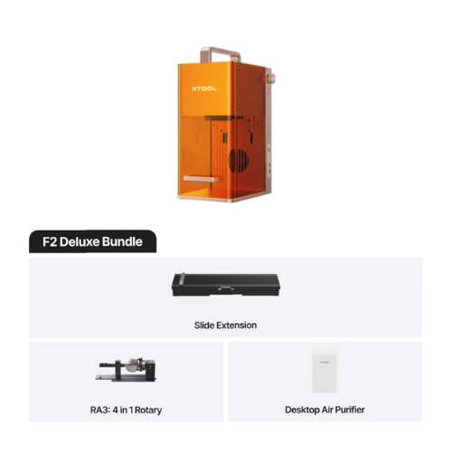 xTool F2 Deluxe Bundle – complete lasergraveerset met afzuiging, Rotary Attachment 2 Pro en Slide Extension