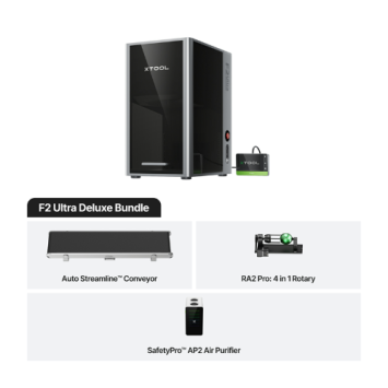xTool F2 Ultra Single Deluxe Bundle met Auto Streamline Conveyor, RA2 Pro Rotary en SafetyPro AP2 Air Purifier